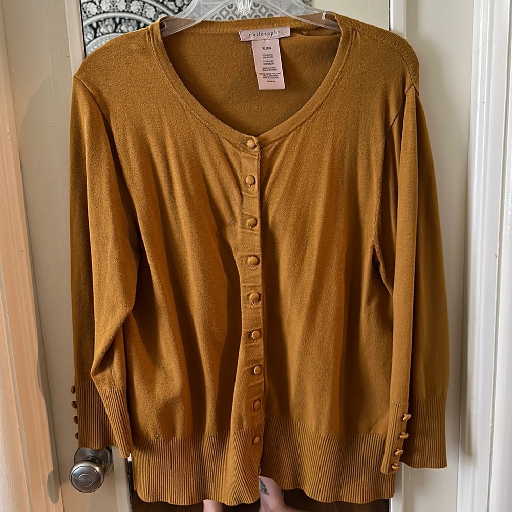 Mustard Yellow Button Down Crew Neck Sweater